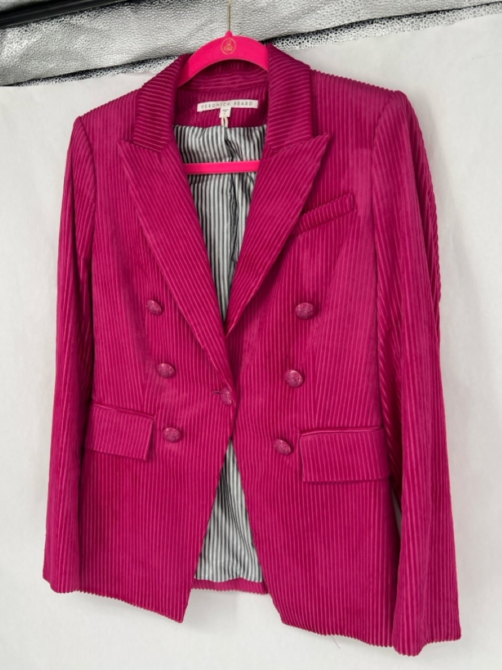 Veronica Beard Corduroy Gaya Dickey Blazer Jacket Hot Pink Size 2 - Picture 4 of 9